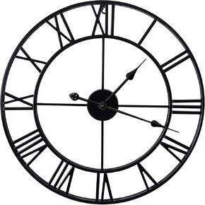Large Wall Clocks Non-Ticking Silent 24 inch Battery Operated Oversized Metal Round Roman Numerals European Industrial Wall Clocks for Home Kitchen Living Room Office Decor