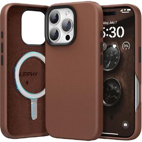 SURPHY Designed for iPhone 16 Pro Leather Case Compatible with MagSafe, Faux Leather Phone Case (Metallic Buttons, Microfiber Lining) for 16 Pro 6.3 inch 2024, Brown