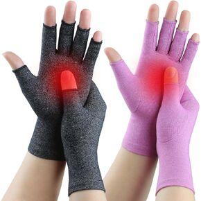 2 Pairs Fingerless Arthritis Gloves for Women Men, Hand Compression Gloves for Relieve Pain from Carpal Tunnel, Rheumatoid, Osteoarthritis, RSI, Support Typing (Medium, Black1+Pure Black1)