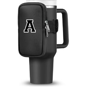 Initial Water Bottle Carrier Bag for Stanley-Tumbler pouch with Zipper Pocket Travel mug pouch- Personalized A-Z Phone Pocket for Stanley Cup Accessories - Detachable Large Phone Pocket