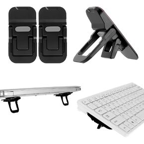 Bewudy 2 Pcs Portable Keyboard Riser, Dual Tilt Angle Adjustment Foldable Laptop Riser, Mini Computer Keyboard Stand for Desk, Self-Adhesive Keyboard Riser Feet for Most Keyboards(Black)
