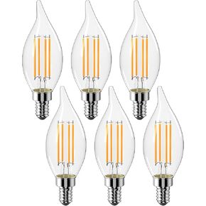 E12 Chandelier Bulb 60 watt Equivalent, Dimmable LED Candelabra Light Bulbs 6W, 2700K Warm White 650 Lumen Lightbulbs, CA11, UL Listed, Pack of 12