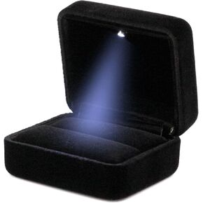 Velvet Ring Case with Light Square Shape Jewelry Box LED Light Earrings Studs Jewelry Storage for Engagement Wedding Blue