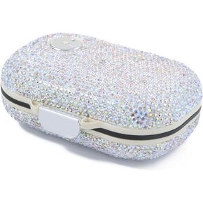 Sparkly Diamond Daily Pill Organizer 7 Compartments Portable Moisture Proof Small Pill Case for Pocket Purse Travel Pill Box Portable Medicine Vitamin Fish Oil Holder Container (Pink Oblong)