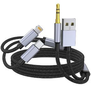USB C Lightning to 3.5mm Aux Audio Cable, 2 in 1 Type C Lightning to 3.5mm Car Aux Stereo Headphone Jack Cable with PD Charging Compatible with iPhone 15 Pro/14/13, Galaxy S24/S23 3.3FT