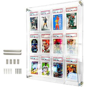 Acrylic ONE Touch Card Slab Display Case - 12 Graded Card Holder Frame Stand for Wall Mount or Table Top - Show Your Collector Trading Sports Chromes, Baseball, Football