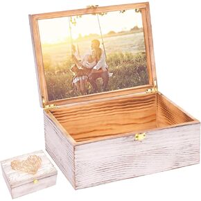 Tree of Life Larger Wooden Memory Keepsake Boxes With Hinged Lids and a photo frame inside the lid - Decorative Storage Box With a Hinge Lids For Picture Letter Time Capsule - 5.3“*8.6"*11.7“Vintage R