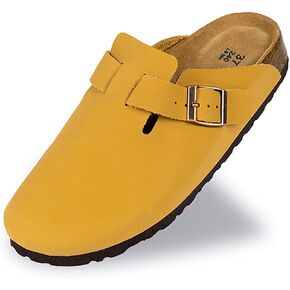 Unisex Cork Clogs and Mules,Soft Smoonth Leather Women/Men Sandal House Slipper,Skin-Friendly and Comfortable Footbed Suede Slippers,Arch Support,Adjustable Buckle