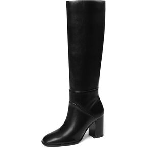 Knee High Boots Women Fall Winter Faux Suede Square Toe Chunky Block Heel Wide Calf Boots Fashion Side Zipper Long Boot