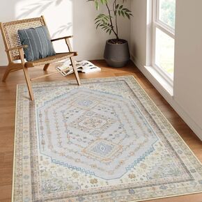 Washable 8x10 Rugs for Living Room Boho Beige Area Rug for Bedroom,Dining Room Rugs for Under Table,Tribal Diamond Soft Non Slip Throw Carpet for Nursery Home Office(Beige/Blue/Multi,8'x10')