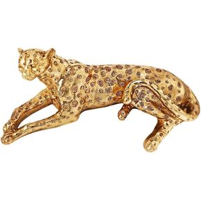1pcs Gold Home Decor Animal Statues Leopard Sculpture Resin Squatting Leopards Figurines Decorative Ornaments for Living Room Office Bedroom Cabinets Desktop for Christmas