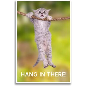 Hang in There Cat Poster - Funny Cat Posters for Wall, Motivational Cat Wall Art Inspirational Posters Print Canvas Home Living Room Bedroom Decor Mural (12X18inch-Unframed,White)