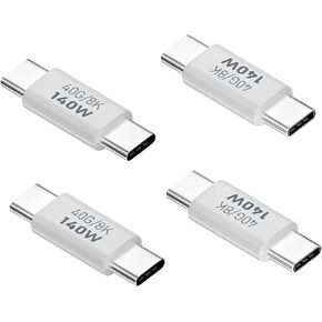 40Gbps USB C Adapter, USB C Male to Male Adapter, USB Type C Connector Extender Support 140W, 40Gbps, 8K@60Hz, for Laptop, Phones and More Type C Devices (4 Pack)
