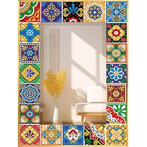 Mosaic Mirror 24x36inch Vintage Style Wall Mirror, Handmade Glass Tiles Moroccan Mirror for Home Decor, Boho Chic Accent Mirror for Living Room,Bathroom,Vanity