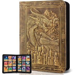 Premium Trading Card Binder - 9 Pocket Card Folder for Lorcana,Pokmon,Dragon Shield,MTG,TCG,Sports Cards,Unique Embossed Dragon Design,360 Side Loading Pockets for Safe Storage（Red Copper)