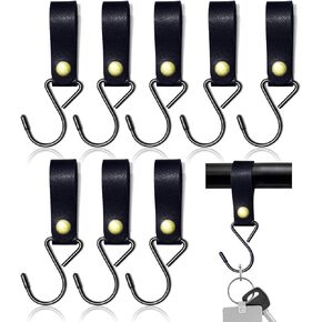 8pcs Leather S-Hooks, Metal S Shaped Hooks for Hanging, Camping Hook Hanger Stroller Hooks, Leather Hooks for Coat Towel Kitchen Bathroom, Blue