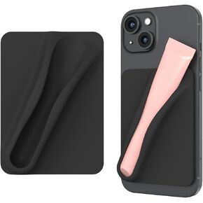 حافظة هاتف من السيليكون أحمر الشفاه، حامل الشفاه لتغطية لاصقة للهاتف الخلوي لهواتف iPhone وAndroid (أسود)