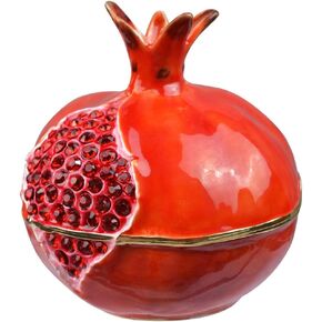 Trinket Box Pomegranate Fruit Gold Plated Crystal Enameled Jewelry Holder Small Home Decor Gifts for Women, Men