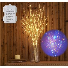 Hairui Lighted Magnolia Branches with Timer 32IN Battery Operated or USB Plug in, Faux Greenery Willow Branch with Lights 60 LED Fairy Lights for Room Fireplace Spring Decoration