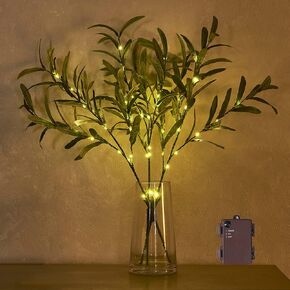 Hairui Lighted Magnolia Branches with Timer 32IN Battery Operated or USB Plug in, Faux Greenery Willow Branch with Lights 60 LED Fairy Lights for Room Fireplace Spring Decoration