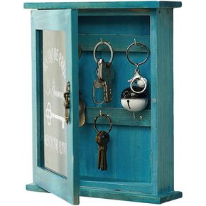 Wooden Key Box, Vintage Wood Wall Mounted Key Holder Cabinet Key Holder with 6 Hooks for Farmhouse Wall Decor (Brown)