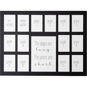 12x16 School Days Picture Mat with Multiple Openings–School Years Photo Collage – The Days Are Long Picture Mat – No Frame - 2 Pre-School & Kindergarten to 12th Grade (15 Photos, 2PreK-12th, Black)