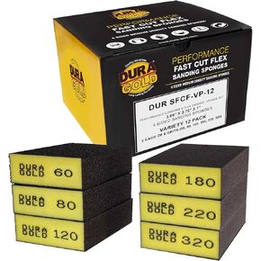 إسفنجة صنفرة يدوية بأربعة جوانب من Dura-Gold، 320 حبيبة، صندوق مكون من 6 قطع - أداء مرن 3.9 بوصة × 2.75 بوصة × 1 بوصة، وسادات من الطوب الكاشطة من ورق الصنفرة المرن الرطب أو الجاف، قابلة لإعادة الاستخدام - خشب رملي، جدار جاف، معدن، طلاء تلقائي