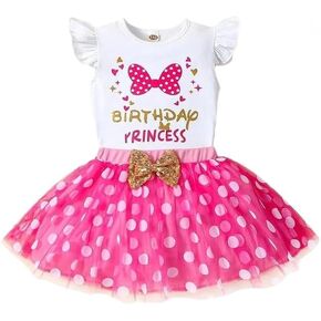 Toddler Baby Girls Birthday Princess Outfits Polka Dots Bubble Tulle Tutu Skirt Sets 2Pcs