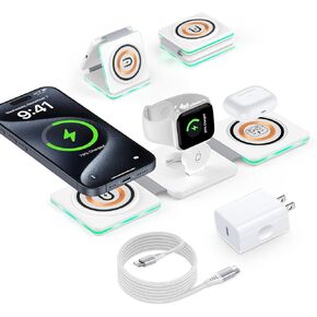 شاحن لاسلكي 3 في 1 لهاتف Motorola Razr 2024/2023، Edge 2024، Moto G Stylus 5G 2024، G Power، Razr 50، Edge 50,20W شاحن لاسلكي قابل للطي وسادة شحن لاسلكية لهاتف iPhone 15 14 13 12، ساعة، Airpods
