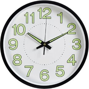 12 Inch Wall Clock, Glow in The Dark Wall Clock Silent Non Ticking Wooden Wall Clocks, Luminous Decorative Wall Clock Minimalist Round Quartz Clock for Bedroom Living Room Decoration(Silver)