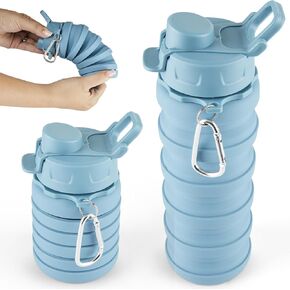 Spacesaver Collapsible Water Bottle - Foldable Water Bottle - Silicone Water Bottle - Travel Water Bottle Collapsible - Lightweight, Portable, Compact - Camping, Hiking, Traveling - Pink Rainbow