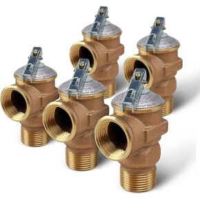 Midline Valve GUHW-QSW256 Pressure Relief Valve for Tankless Water Heater, Forged Brass, 3/4 in. FIP x MIP