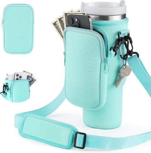Water Bottle Carrier Bag with Phone Pocket for Stanley 40 oz Tumbler Cup Accessories with Simple Strap for Modern for Quencher Adjustable Carabiner Neoprene Water Bottle Sleeve Holder Pouch in Saudi Arabia