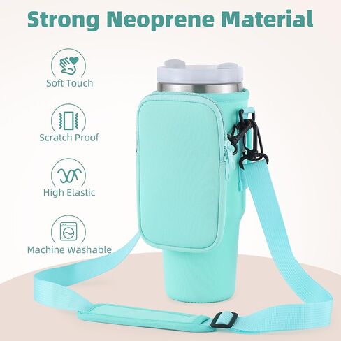 Water Bottle Carrier Bag with Phone Pocket for Stanley 40 oz Tumbler Cup Accessories with Simple Strap for Modern for Quencher Adjustable Carabiner Neoprene Water Bottle Sleeve Holder Pouch in Saudi Arabia