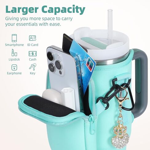 Water Bottle Carrier Bag with Phone Pocket for Stanley 40 oz Tumbler Cup Accessories with Simple Strap for Modern for Quencher Adjustable Carabiner Neoprene Water Bottle Sleeve Holder Pouch in Saudi Arabia