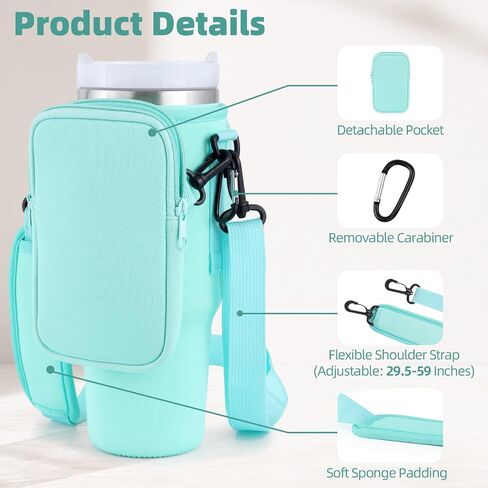 Water Bottle Carrier Bag with Phone Pocket for Stanley 40 oz Tumbler Cup Accessories with Simple Strap for Modern for Quencher Adjustable Carabiner Neoprene Water Bottle Sleeve Holder Pouch in Saudi Arabia