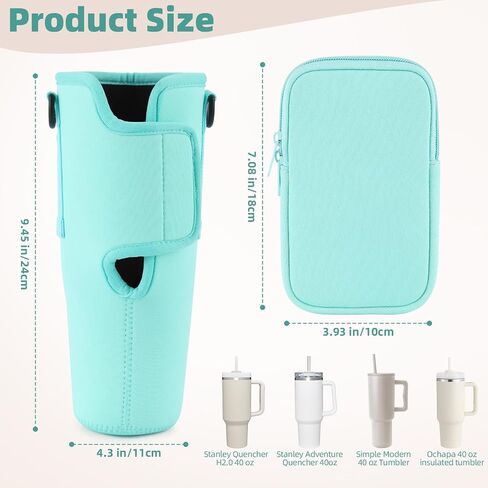 Water Bottle Carrier Bag with Phone Pocket for Stanley 40 oz Tumbler Cup Accessories with Simple Strap for Modern for Quencher Adjustable Carabiner Neoprene Water Bottle Sleeve Holder Pouch in Saudi Arabia