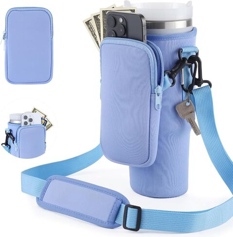 Water Bottle Carrier Bag with Phone Pocket for Stanley 40 oz Tumbler Cup Accessories with Simple Strap for Modern for Quencher Adjustable Carabiner Neoprene Water Bottle Sleeve Holder Pouch in Saudi Arabia