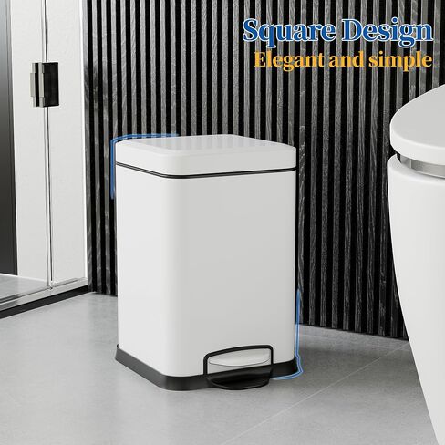 Ruacq Small Bathroom Trash Can with Lid Soft Close,Step Pedal, 1.6 Gallon/6 Liter Bathroom Garbage can with Removable Inner Bucket,Stainless Steel Trash Bin,Anti-Fingerprint Finish (Brushed Nickel) in Saudi Arabia