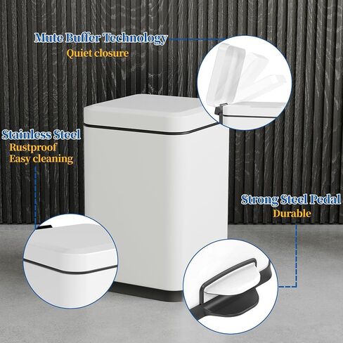 Ruacq Small Bathroom Trash Can with Lid Soft Close,Step Pedal, 1.6 Gallon/6 Liter Bathroom Garbage can with Removable Inner Bucket,Stainless Steel Trash Bin,Anti-Fingerprint Finish (Brushed Nickel) in Saudi Arabia