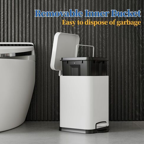 Ruacq Small Bathroom Trash Can with Lid Soft Close,Step Pedal, 1.6 Gallon/6 Liter Bathroom Garbage can with Removable Inner Bucket,Stainless Steel Trash Bin,Anti-Fingerprint Finish (Brushed Nickel) in Saudi Arabia