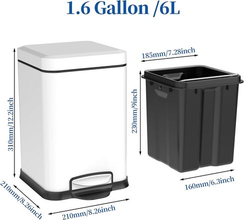 Ruacq Small Bathroom Trash Can with Lid Soft Close,Step Pedal, 1.6 Gallon/6 Liter Bathroom Garbage can with Removable Inner Bucket,Stainless Steel Trash Bin,Anti-Fingerprint Finish (Brushed Nickel) in Saudi Arabia