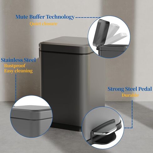 Ruacq Small Bathroom Trash Can with Lid Soft Close,Step Pedal, 1.6 Gallon/6 Liter Bathroom Garbage can with Removable Inner Bucket,Stainless Steel Trash Bin,Anti-Fingerprint Finish (Brushed Nickel) in Saudi Arabia