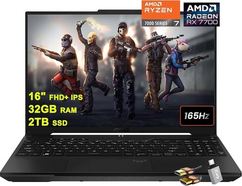 كمبيوتر محمول ASUS TUF Gaming A16 مقاس 16 بوصة FHD+ 165 هرتز 7 مللي ثانية 100% sRGB AMD ثماني النواة Ryzen 7 7735HS 16 جيجابايت رام 512 جيجابايت SSD Radeon RX 7700S 8 جيجابايت (>RTX4060) بإضاءة خلفية USB-C USB4 شحن سريع Win11 أسود مع ملحقات ICP in Saudi Arabia