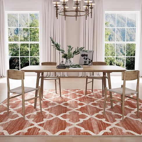 سجاد منطقة 8x10 لغرفة المعيشة قابل للغسل في الغسالة وغير قابل للانزلاق سجاد رمادي مغربي حديث تعريشة لغرفة الطعام وغرفة النوم والمطبخ والمدخل الداخلي وغرفة الغسيل in Kuwait