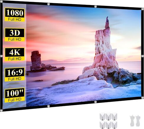 Outdoor Projector Screen 100 inch Movie : Portable Projection Screens 4K HD Foldable Indoor Hanging Wall Anti-Crease Home Theater in Saudi Arabia