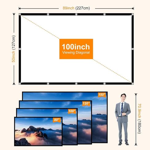 Outdoor Projector Screen 100 inch Movie : Portable Projection Screens 4K HD Foldable Indoor Hanging Wall Anti-Crease Home Theater in Saudi Arabia