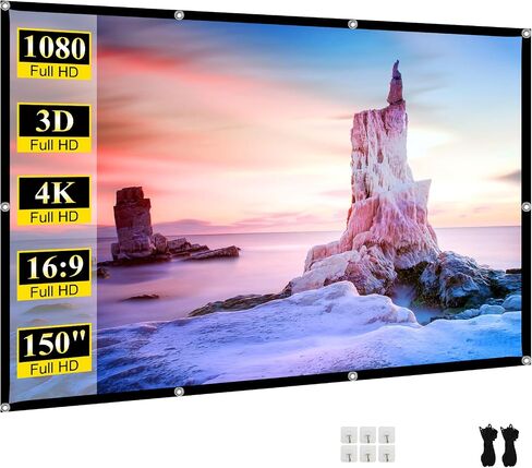 Outdoor Projector Screen 100 inch Movie : Portable Projection Screens 4K HD Foldable Indoor Hanging Wall Anti-Crease Home Theater in Saudi Arabia