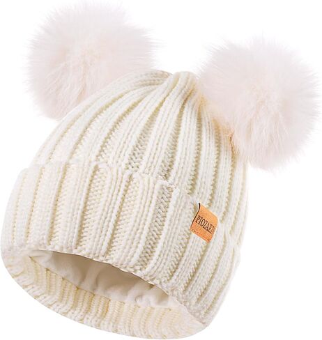 Women's Winter Warm Knit Beanie with Faux Fur Pom Skull Cap Cozy Fleece Lined Hat for Women in Saudi Arabia