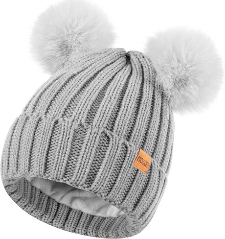 Women's Winter Warm Knit Beanie with Faux Fur Pom Skull Cap Cozy Fleece Lined Hat for Women in Saudi Arabia